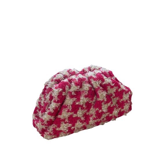 Anthropologie Handbags - NWT Anthropologie Frankie Mini Tweed Pink Houndstooth Clutch Pouch Pink W Strap